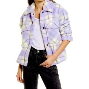 7 FOR ALL MANKIND lilac white plaid sherpa sherpa jacket Small
